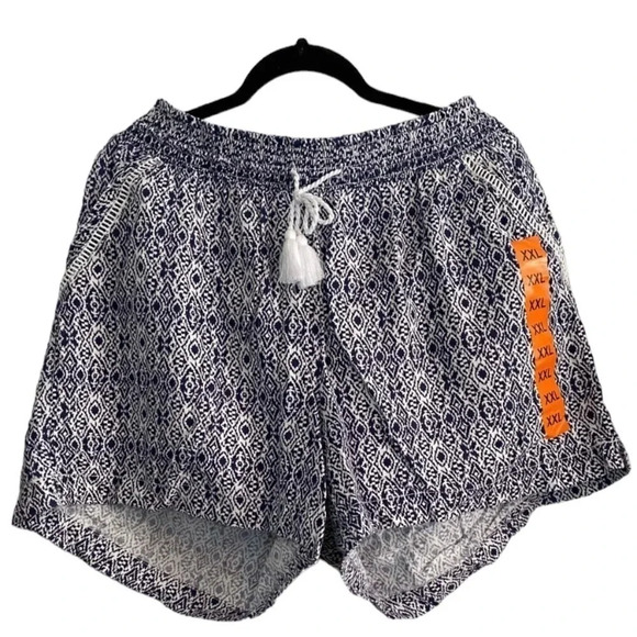 NWT Briggs Linen Blend Blue and White Print Shorts Pockets Drawstring Size 2XL - Picture 1 of 5